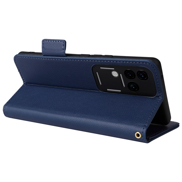 For vivo S18 Pro 5G / V30 Pro 5G Leather Case Wallet Litchi Texture Phone Cover - Dark Blue