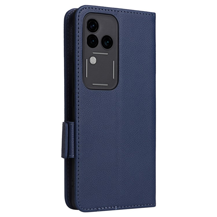 For vivo S18 Pro 5G / V30 Pro 5G Leather Case Wallet Litchi Texture Phone Cover - Dark Blue