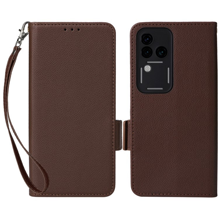 For vivo S18 Pro 5G / V30 Pro 5G Leather Case Wallet Litchi Texture Phone Cover - Brown