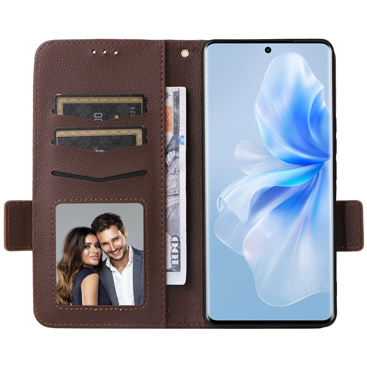 For vivo S18 Pro 5G / V30 Pro 5G Leather Case Wallet Litchi Texture Phone Cover - Brown