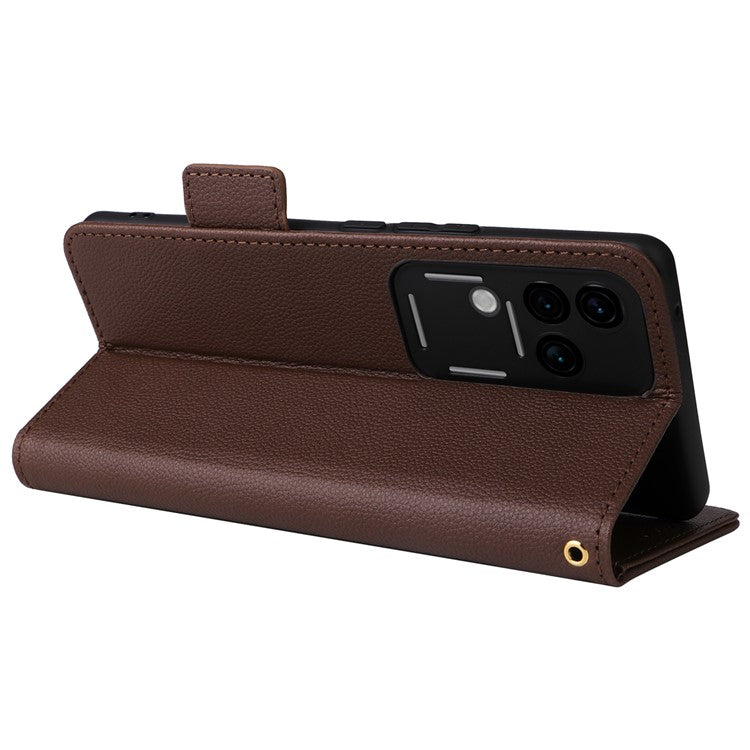 For vivo S18 Pro 5G / V30 Pro 5G Leather Case Wallet Litchi Texture Phone Cover - Brown