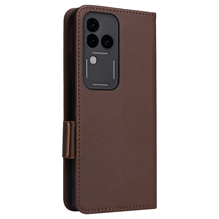 For vivo S18 Pro 5G / V30 Pro 5G Leather Case Wallet Litchi Texture Phone Cover - Brown