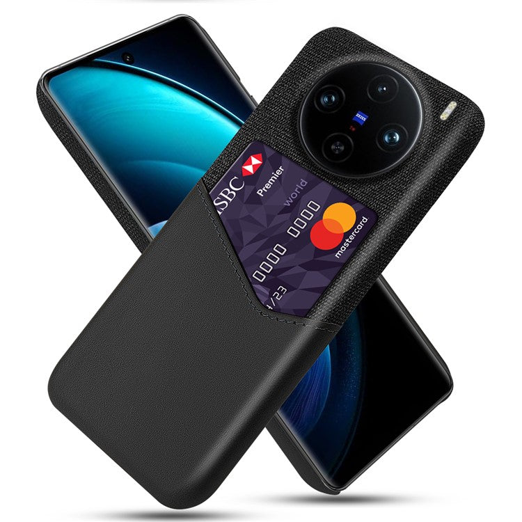 For vivo X100 Pro 5G Protective Case with Card Holder PU Leather+PC Scratch Resistant - Black