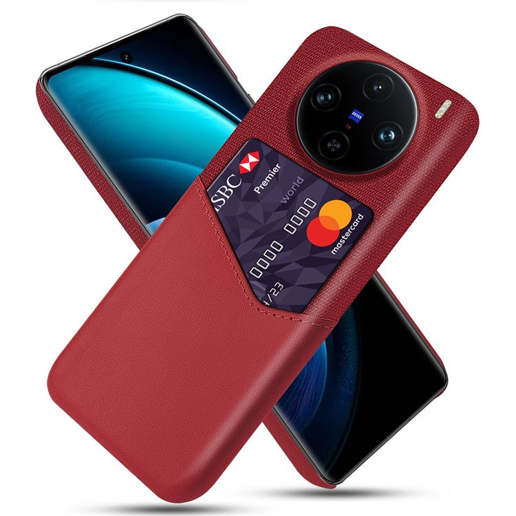 For vivo X100 Pro 5G Protective Case with Card Holder PU Leather+PC Scratch Resistant - Red