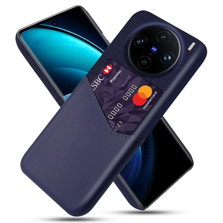 For vivo X100 Pro 5G Protective Case with Card Holder PU Leather+PC Scratch Resistant - Blue