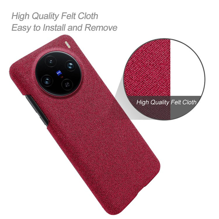 For vivo X100 Pro 5G Case PC+Cloth Shockproof Slim Phone Cover - Red