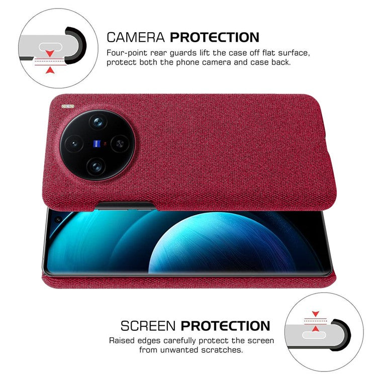 For vivo X100 Pro 5G Case PC+Cloth Shockproof Slim Phone Cover - Red