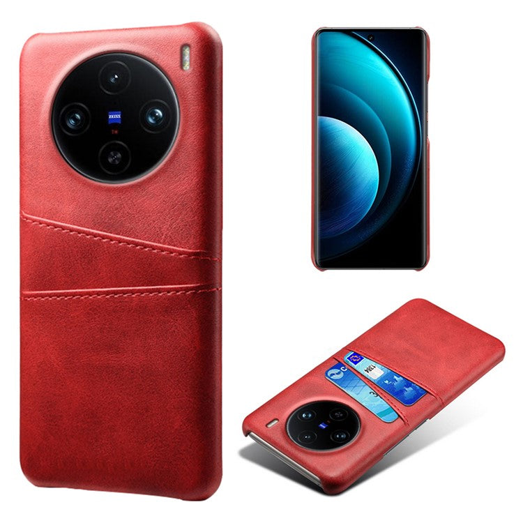 For vivo X100 Pro 5G Phone Case Dual Card Slots Protective Cover - Red