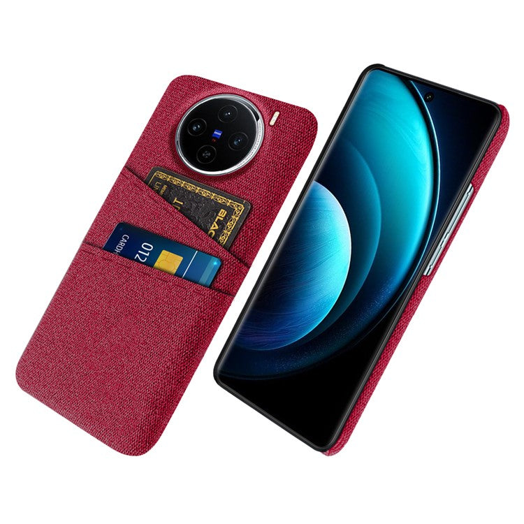 For vivo X100 5G Case Dual Card Slots Hard PC+Cloth Phone Cover - Red