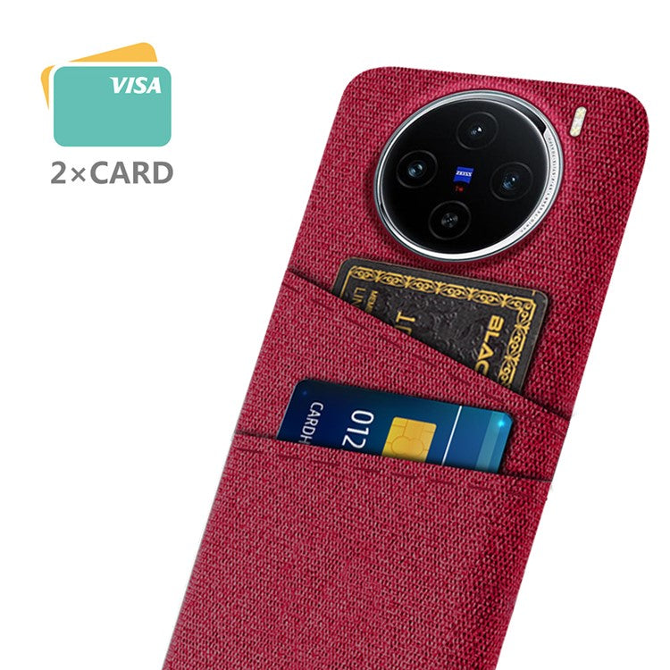 For vivo X100 5G Case Dual Card Slots Hard PC+Cloth Phone Cover - Red