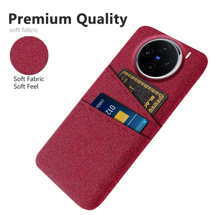 For vivo X100 5G Case Dual Card Slots Hard PC+Cloth Phone Cover - Red