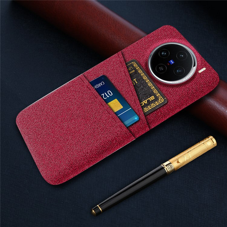 For vivo X100 5G Case Dual Card Slots Hard PC+Cloth Phone Cover - Red