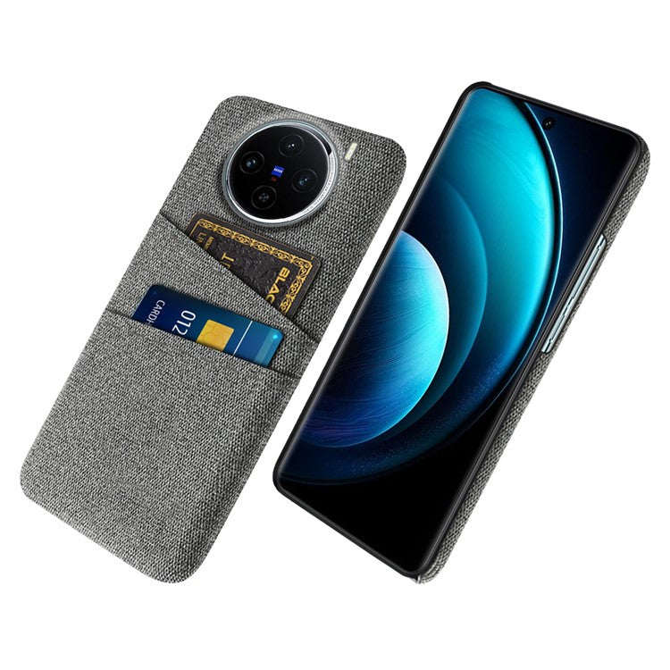 For vivo X100 5G Case Dual Card Slots Hard PC+Cloth Phone Cover - Grey