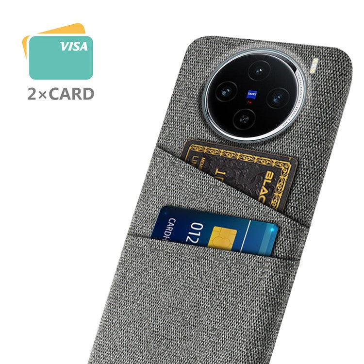 For vivo X100 5G Case Dual Card Slots Hard PC+Cloth Phone Cover - Grey