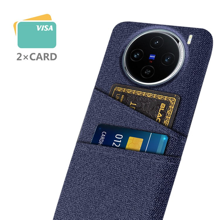 For vivo X100 5G Case Dual Card Slots Hard PC+Cloth Phone Cover - Blue