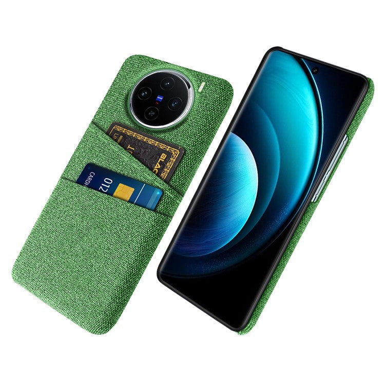 For vivo X100 5G Case Dual Card Slots Hard PC+Cloth Phone Cover - Green