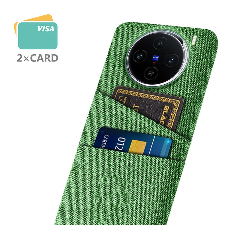 For vivo X100 5G Case Dual Card Slots Hard PC+Cloth Phone Cover - Green