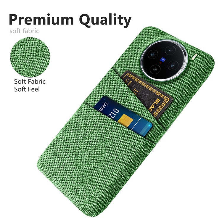 For vivo X100 5G Case Dual Card Slots Hard PC+Cloth Phone Cover - Green