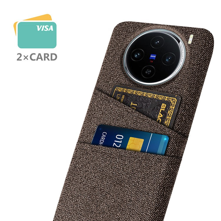 For vivo X100 5G Case Dual Card Slots Hard PC+Cloth Phone Cover - Brown