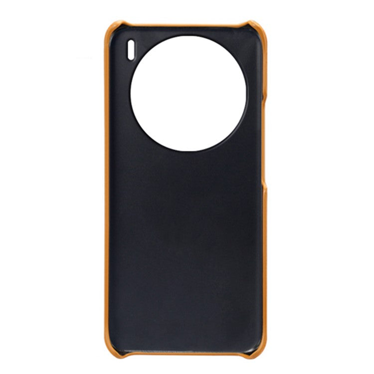 For vivo X100 5G Phone Case Leather Coated PC Cover with Dual Card Holder - Orange