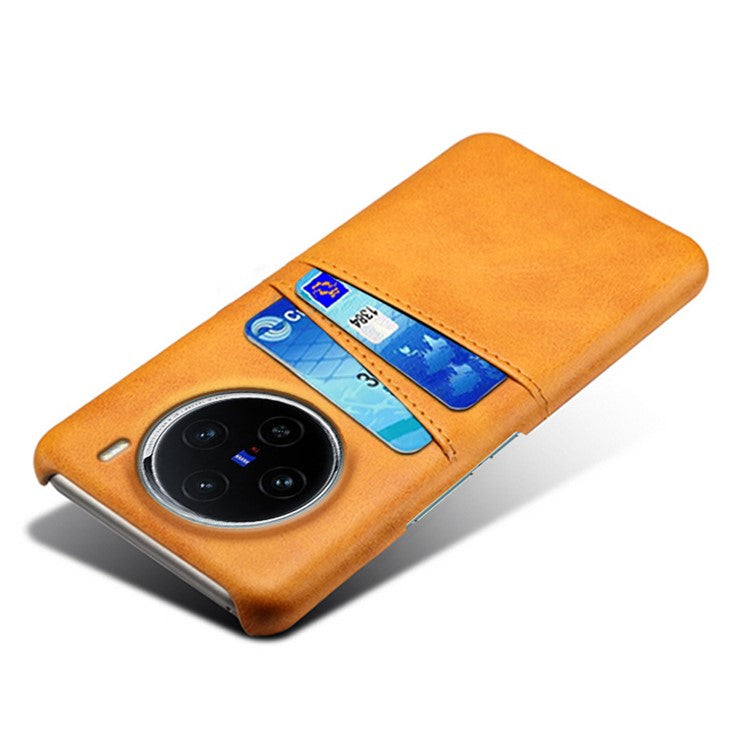 For vivo X100 5G Phone Case Leather Coated PC Cover with Dual Card Holder - Orange