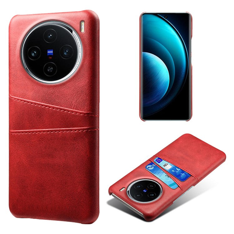 For vivo X100 5G Phone Case Leather Coated PC Cover with Dual Card Holder - Red