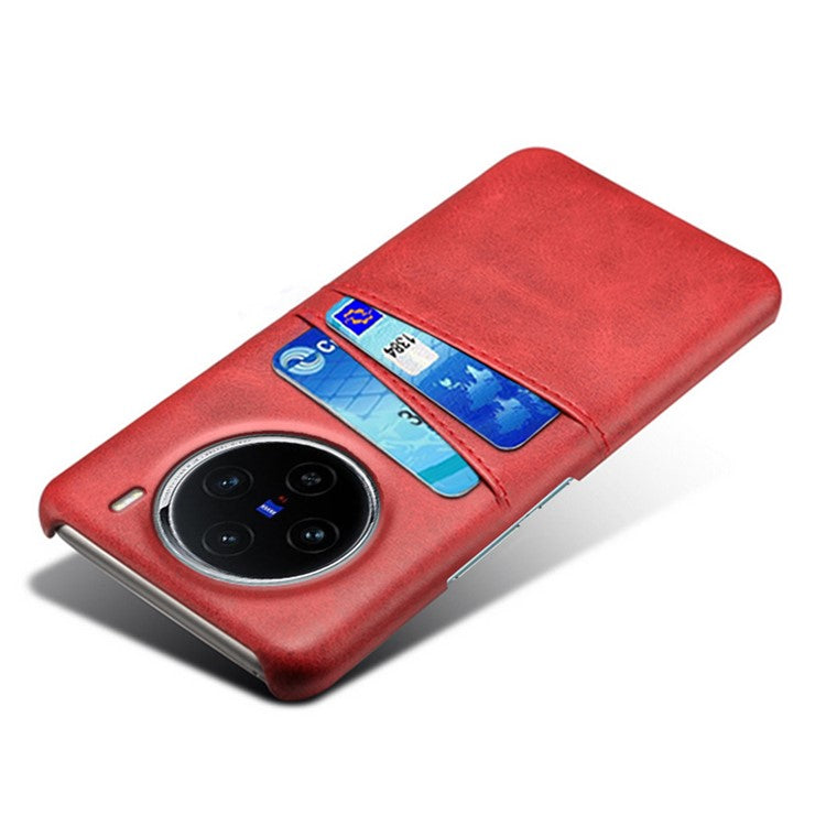 For vivo X100 5G Phone Case Leather Coated PC Cover with Dual Card Holder - Red