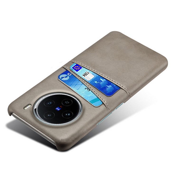 For vivo X100 5G Phone Case Leather Coated PC Cover with Dual Card Holder - Grey