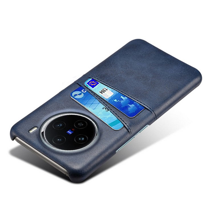 For vivo X100 5G Phone Case Leather Coated PC Cover with Dual Card Holder - Blue