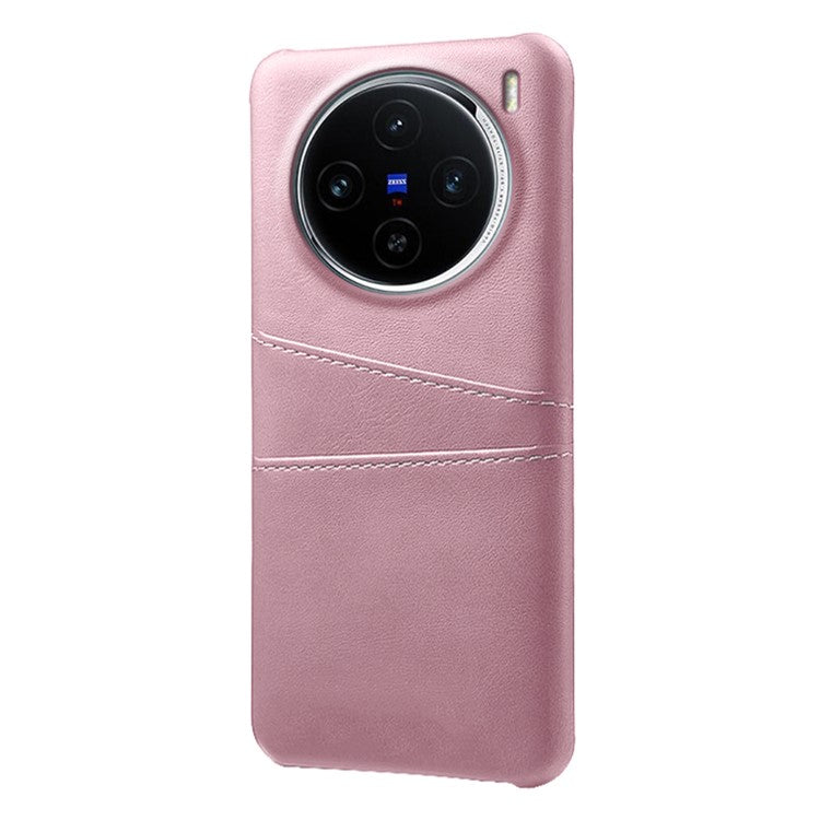 For vivo X100 5G Phone Case Leather Coated PC Cover with Dual Card Holder - Rose Gold