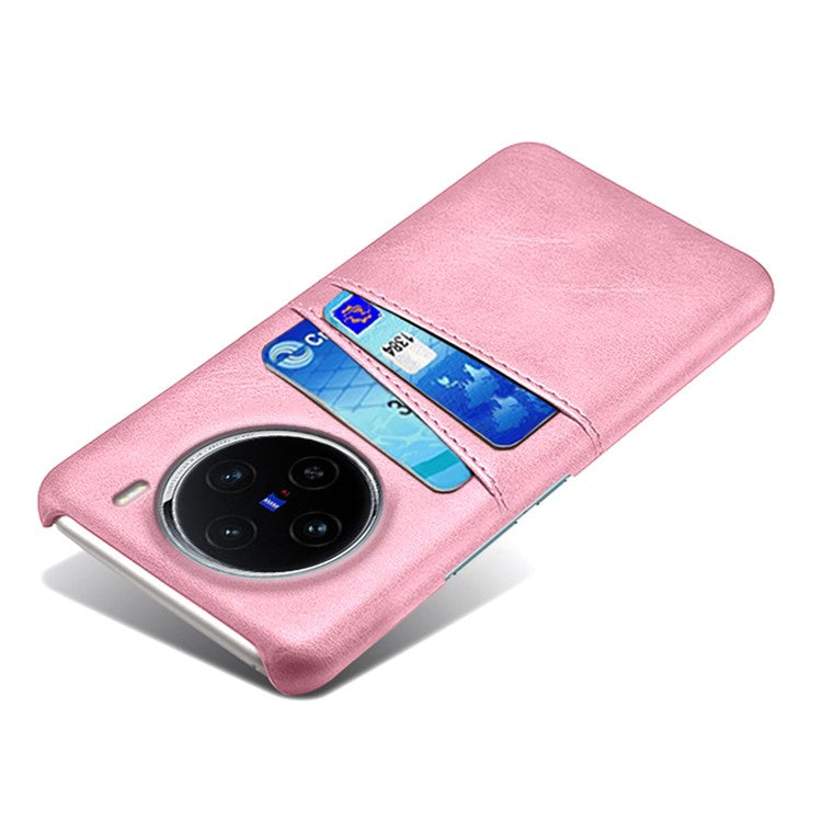 For vivo X100 5G Phone Case Leather Coated PC Cover with Dual Card Holder - Rose Gold