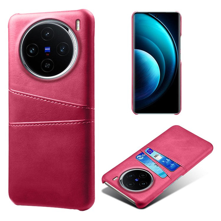 For vivo X100 5G Phone Case Leather Coated PC Cover with Dual Card Holder - Rose