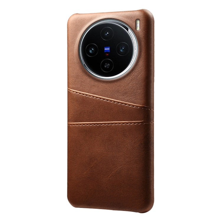 For vivo X100 5G Phone Case Leather Coated PC Cover with Dual Card Holder - Brown