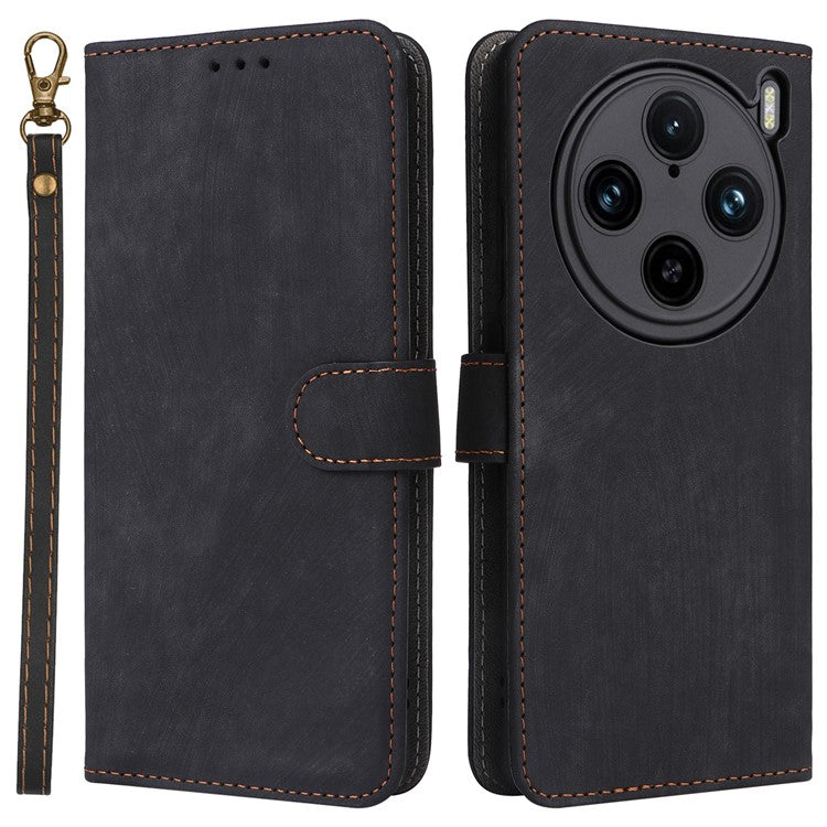 For vivo X100 Pro 5G Case Leather Flip Stand Phone Cover with RFID Blocking Function - Black