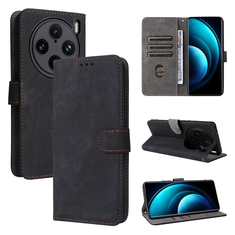 For vivo X100 Pro 5G Case Leather Flip Stand Phone Cover with RFID Blocking Function - Black