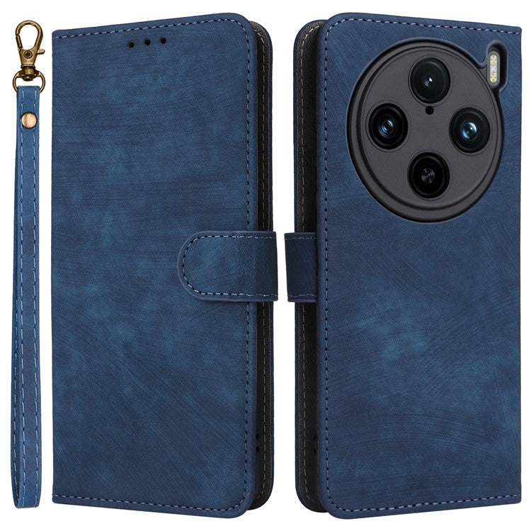 For vivo X100 Pro 5G Case Leather Flip Stand Phone Cover with RFID Blocking Function - Blue