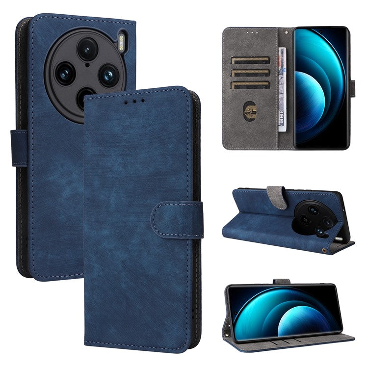 For vivo X100 Pro 5G Case Leather Flip Stand Phone Cover with RFID Blocking Function - Blue