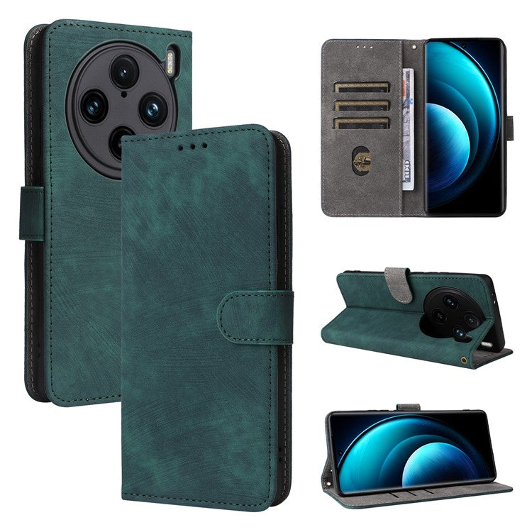 For vivo X100 Pro 5G Case Leather Flip Stand Phone Cover with RFID Blocking Function - Green