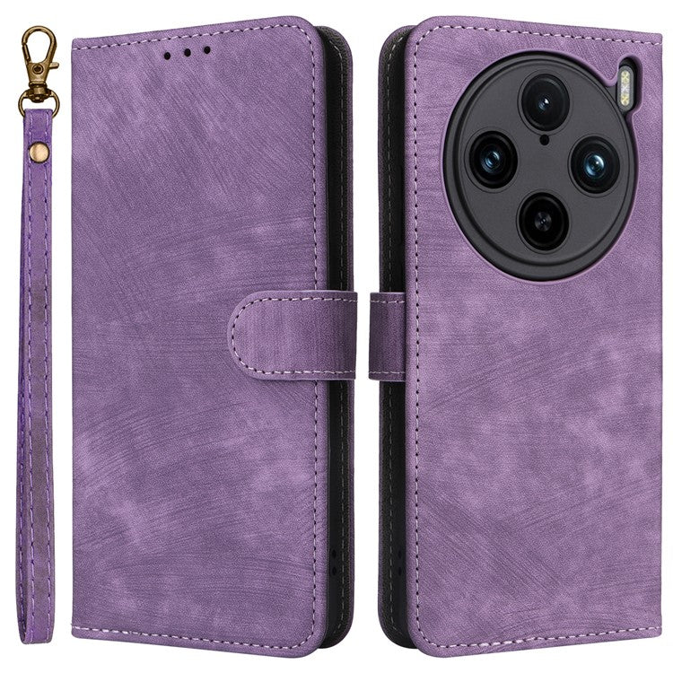 For vivo X100 Pro 5G Case Leather Flip Stand Phone Cover with RFID Blocking Function - Purple