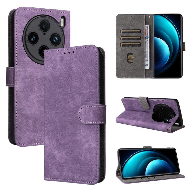 For vivo X100 Pro 5G Case Leather Flip Stand Phone Cover with RFID Blocking Function - Purple