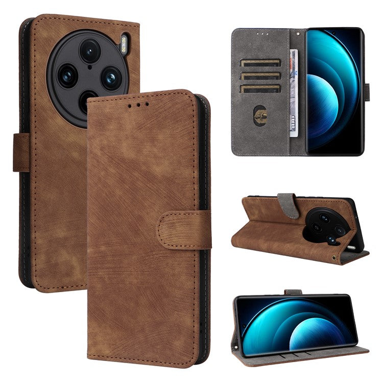 For vivo X100 Pro 5G Case Leather Flip Stand Phone Cover with RFID Blocking Function - Brown