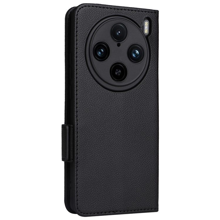 For vivo X100 Pro 5G  Case Card Slots Shockproof Phone Cover with Litchi Texture - Black