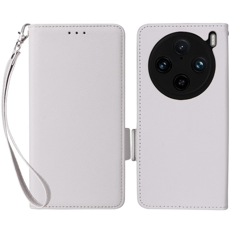 For vivo X100 Pro 5G  Case Card Slots Shockproof Phone Cover with Litchi Texture - White