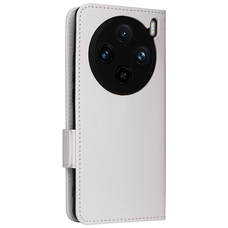 For vivo X100 Pro 5G  Case Card Slots Shockproof Phone Cover with Litchi Texture - White