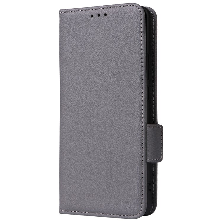 For vivo X100 Pro 5G  Case Card Slots Shockproof Phone Cover with Litchi Texture - Grey