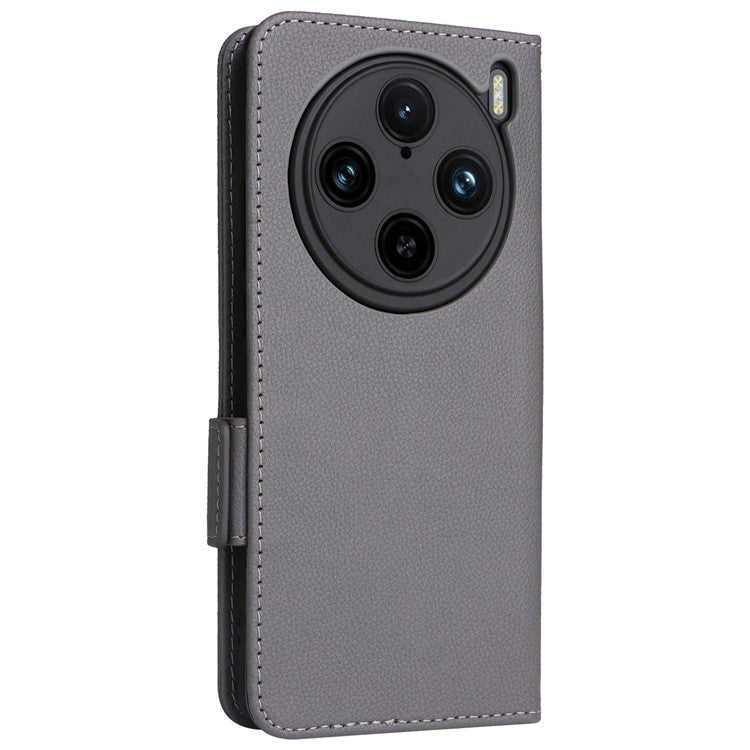 For vivo X100 Pro 5G  Case Card Slots Shockproof Phone Cover with Litchi Texture - Grey