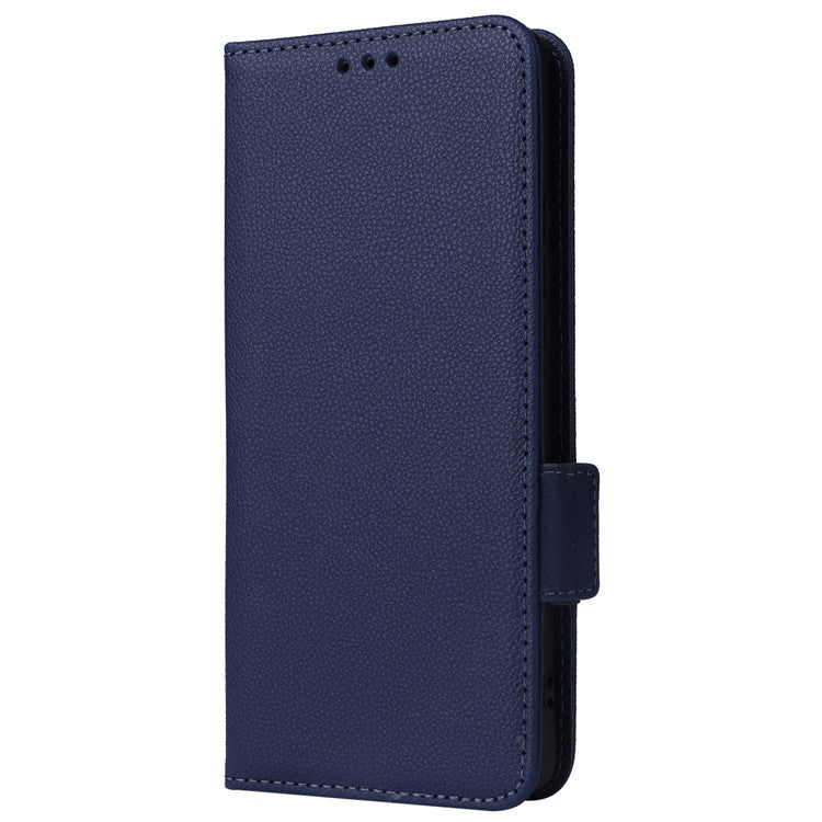 For vivo X100 Pro 5G  Case Card Slots Shockproof Phone Cover with Litchi Texture - Dark Blue