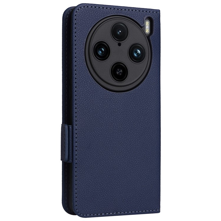 For vivo X100 Pro 5G  Case Card Slots Shockproof Phone Cover with Litchi Texture - Dark Blue