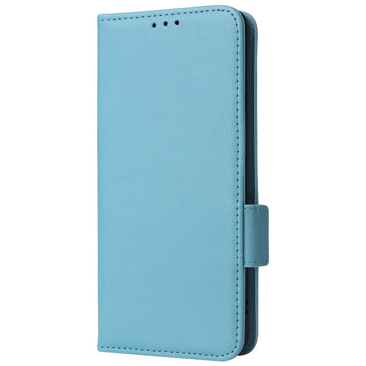 For vivo X100 Pro 5G  Case Card Slots Shockproof Phone Cover with Litchi Texture - Baby Blue