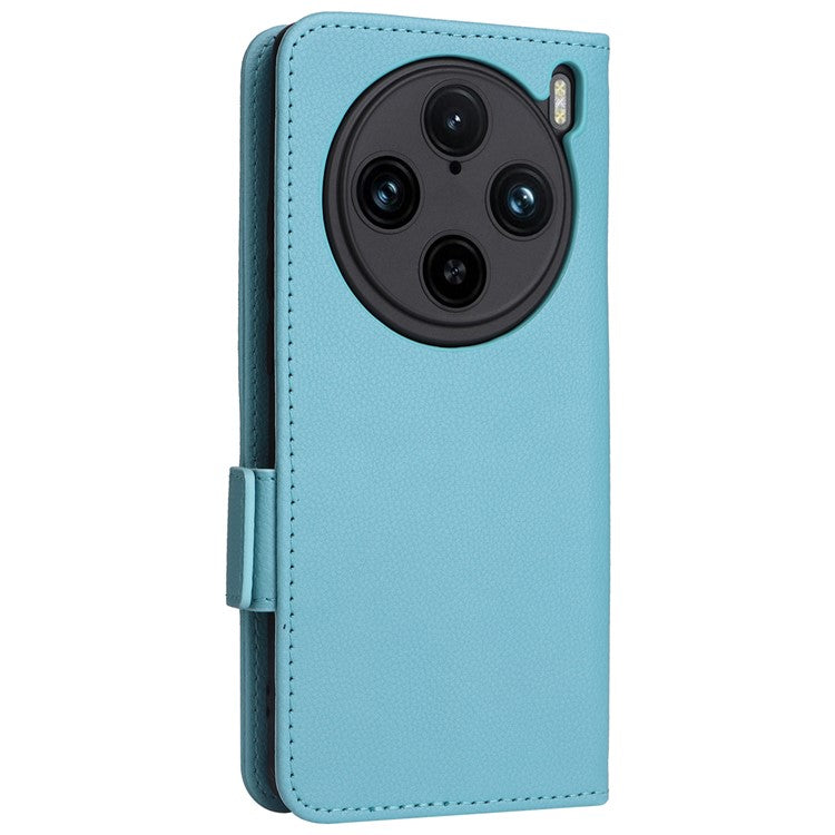 For vivo X100 Pro 5G  Case Card Slots Shockproof Phone Cover with Litchi Texture - Baby Blue